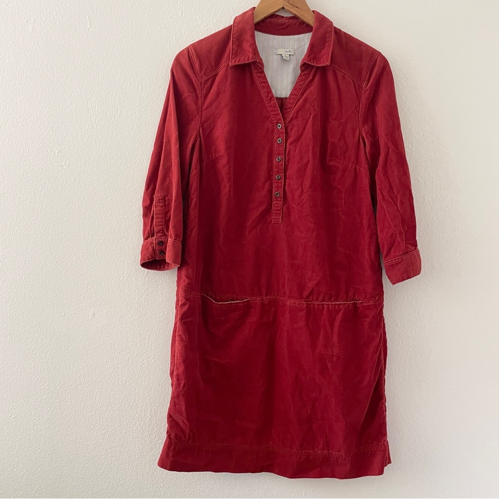 48. Anthropologie Odille Corduroy Ribbed Red Orange Tunic Shift Dress
